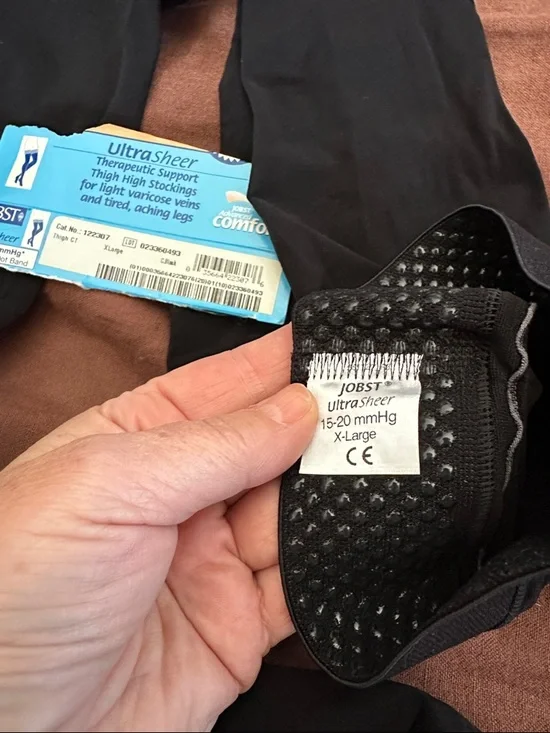 Duo med L & Jobst XL black thigh high, compression flight medical stockings - Picture 5 of 14